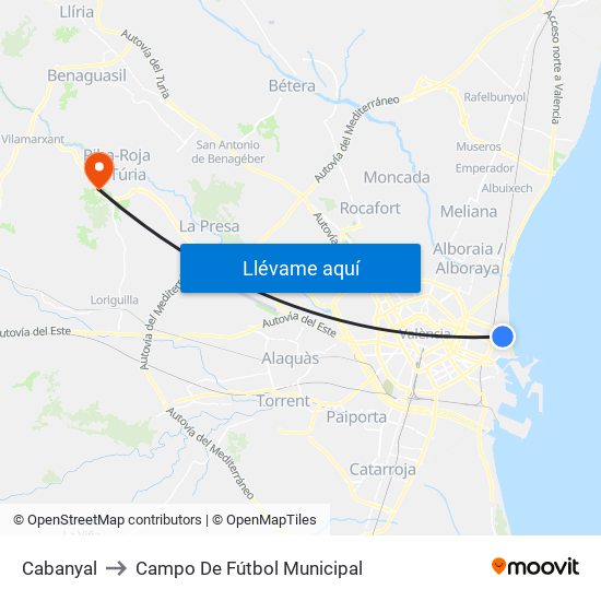 Cabanyal to Campo De Fútbol Municipal map