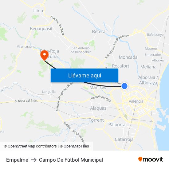 Empalme to Campo De Fútbol Municipal map