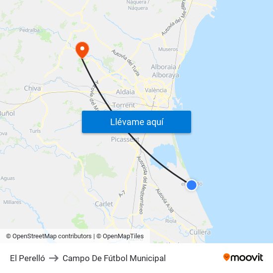 El Perelló to Campo De Fútbol Municipal map