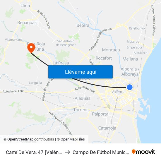 Camí De Vera, 47 [València] to Campo De Fútbol Municipal map