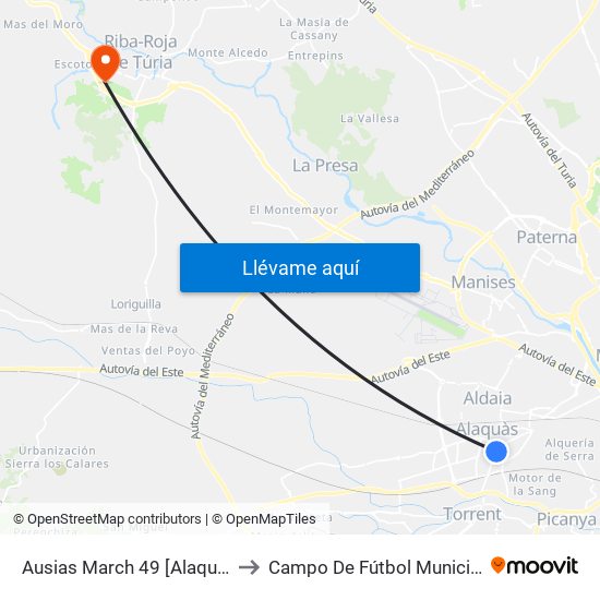 Ausias March 49 [Alaquàs] to Campo De Fútbol Municipal map