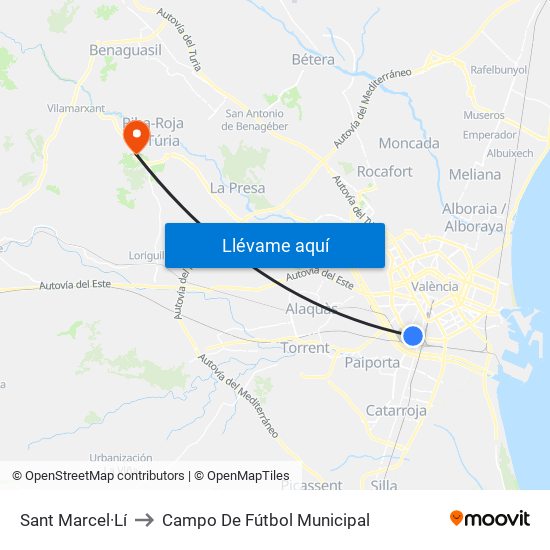 Sant Marcel·Lí to Campo De Fútbol Municipal map
