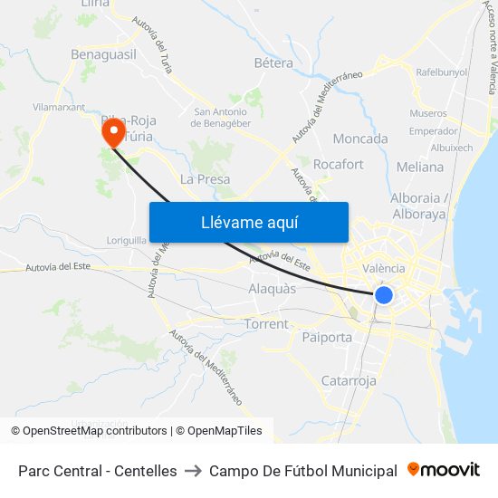 Parc Central to Campo De Fútbol Municipal map