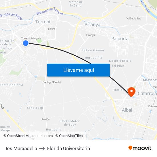 Ies Marxadella to Florida Universitària map