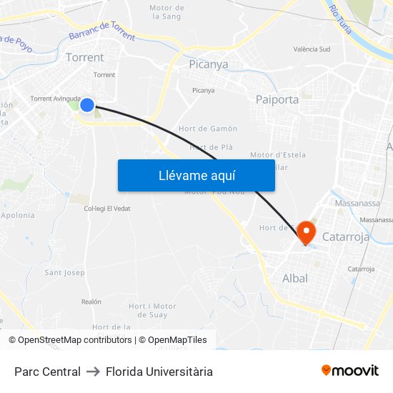 Parc Central to Florida Universitària map