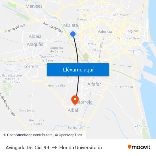 Avinguda Del Cid, 99 to Florida Universitària map