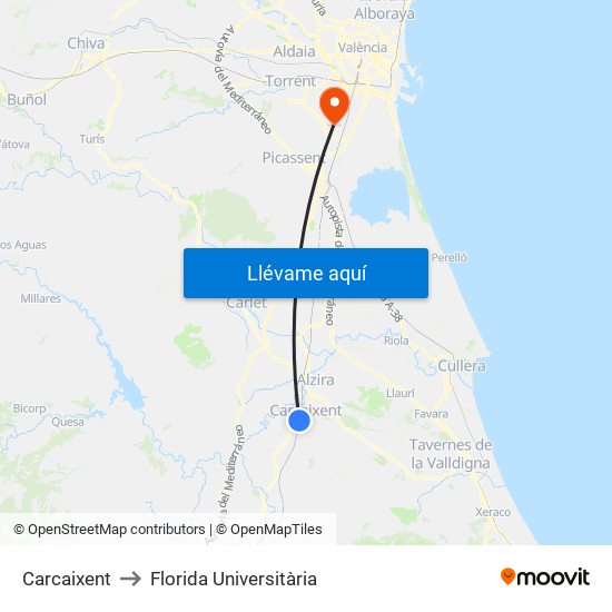 Carcaixent to Florida Universitària map