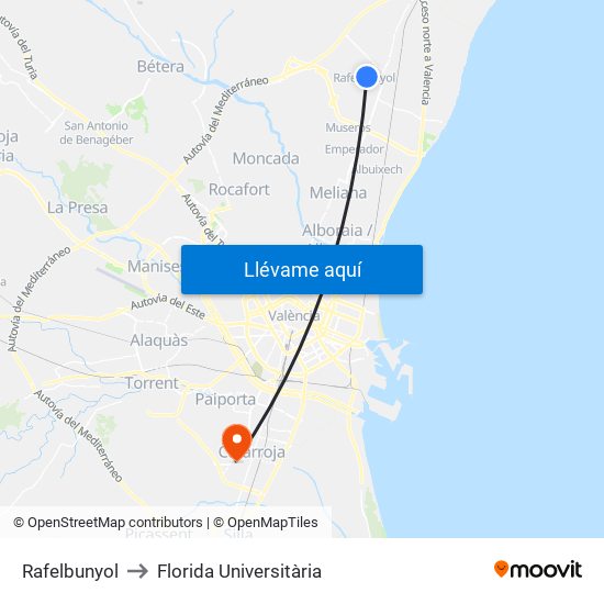 Rafelbunyol to Florida Universitària map