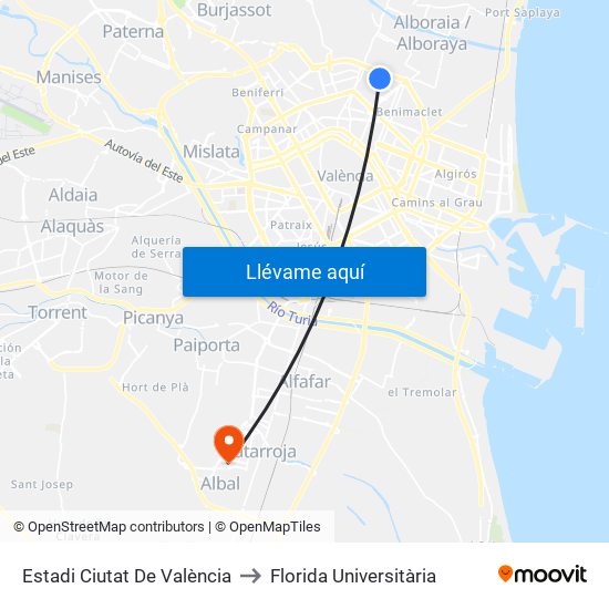 Estadi Ciutat De València to Florida Universitària map