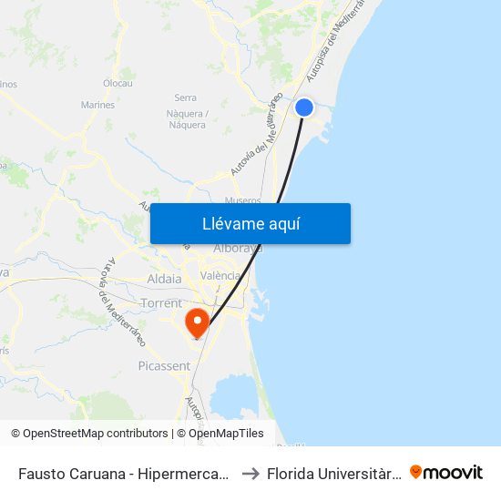 Fausto Caruana - Hipermercado to Florida Universitària map