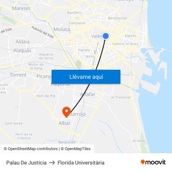 Palau De Justícia to Florida Universitària map