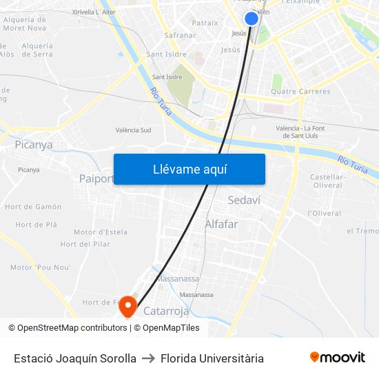 Estació Joaquín Sorolla to Florida Universitària map