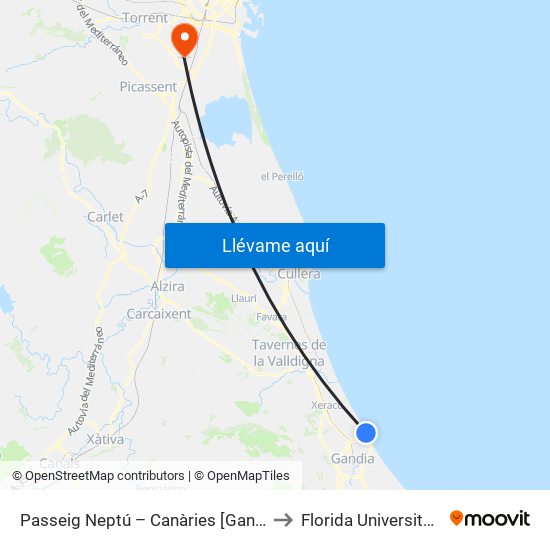 Passeig Neptú – Canàries [Gandia] to Florida Universitària map