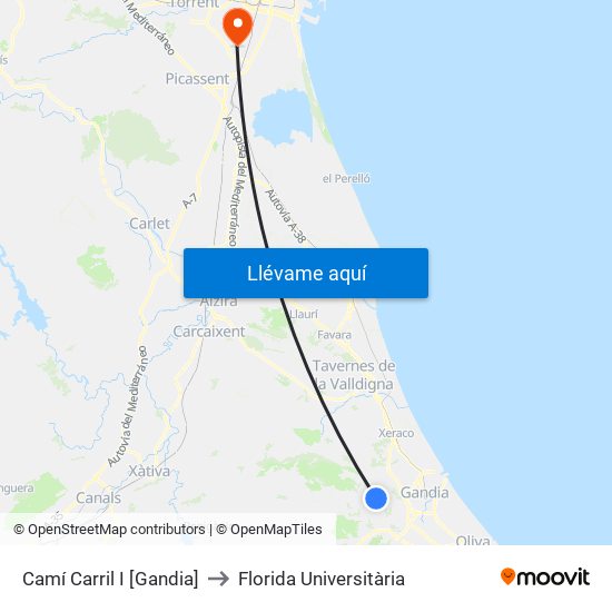 Camí Carril I [Gandia] to Florida Universitària map