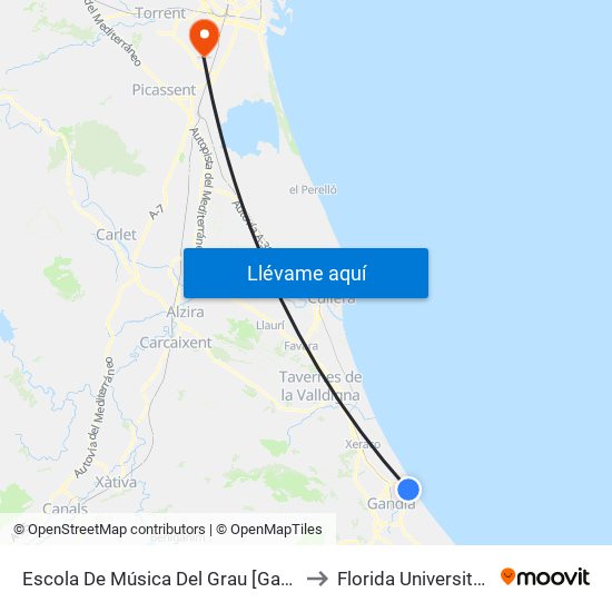 Escola De Música Del Grau [Gandia] to Florida Universitària map