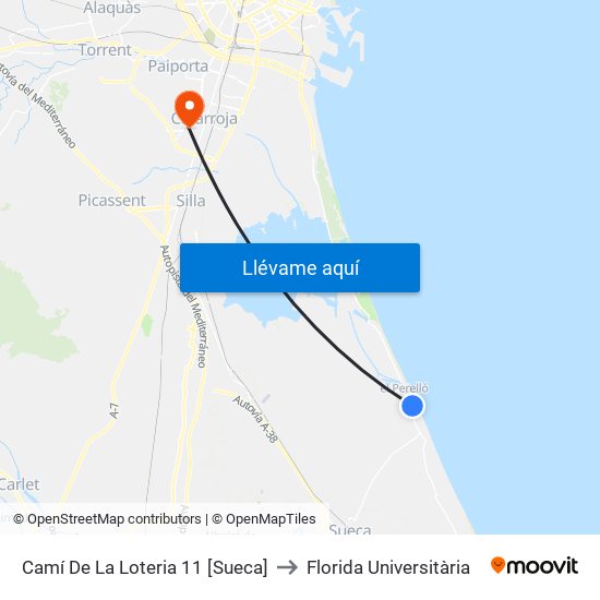 Camí De La Loteria 11 [Sueca] to Florida Universitària map