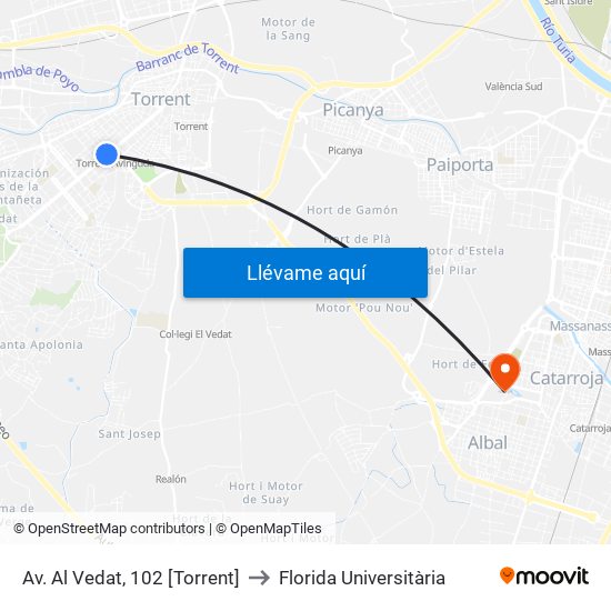 Av. Al Vedat, 102 [Torrent] to Florida Universitària map