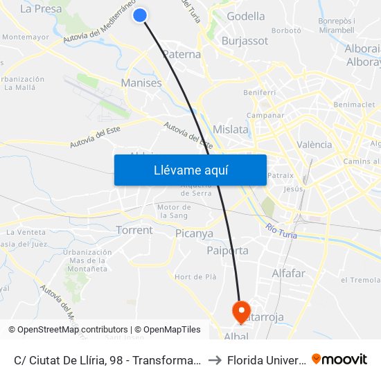 C/ Ciutat De Llíria, 98 - Transformador [Paterna] to Florida Universitària map