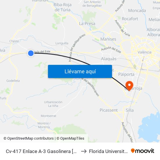 Cv-417 Enlace A-3 Gasolinera [Chiva] to Florida Universitària map
