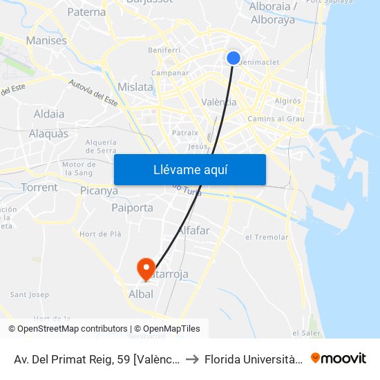 Av. Del Primat Reig, 59 [València] to Florida Universitària map