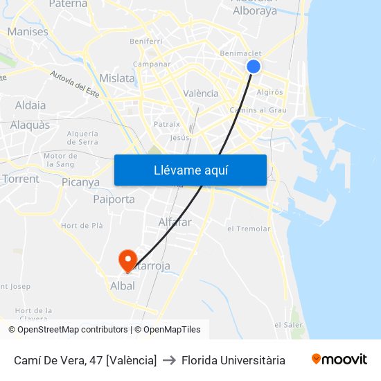 Camí De Vera, 47 [València] to Florida Universitària map