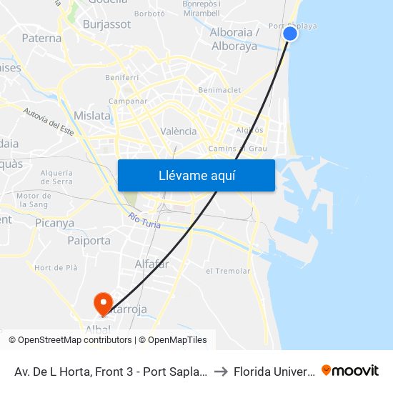Av. De L Horta, Front 3 - Port Saplaya [Alboraia] to Florida Universitària map