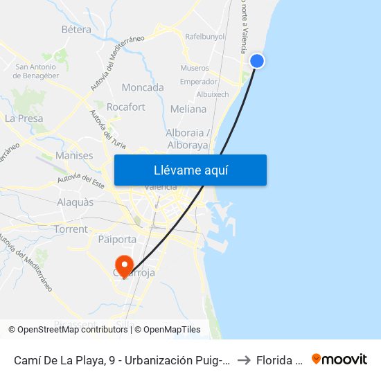 Camí De La Playa, 9 - Urbanización Puig-Val (Front Marquesina) [El Puig De Santa María] to Florida Universitària map