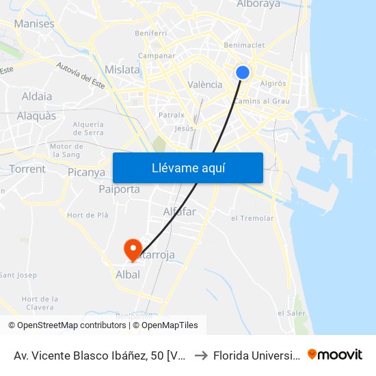 Av. Vicente Blasco Ibáñez, 50 [València] to Florida Universitària map