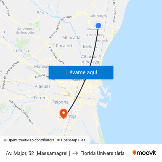 Av. Major, 52 [Massamagrell] to Florida Universitària map