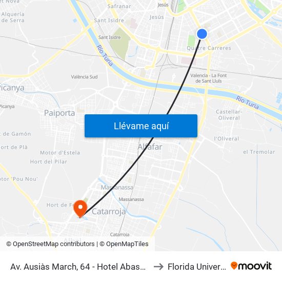 Av. Ausiàs March, 64 - Hotel Abashiri [València] to Florida Universitària map