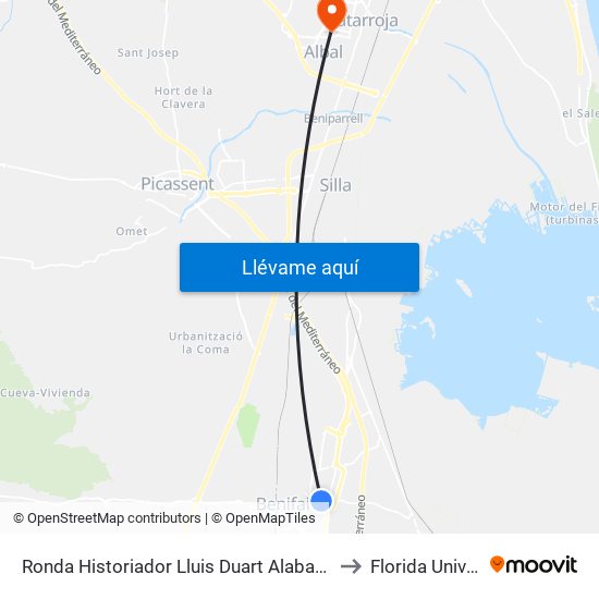 Ronda Historiador Lluis Duart Alabarta, 16 [Almussafes] to Florida Universitària map