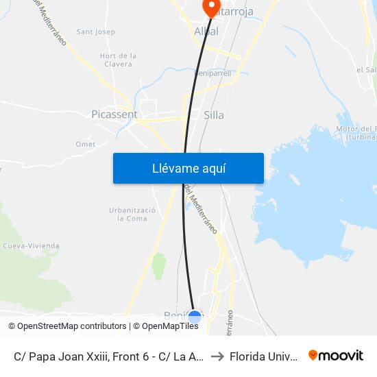 C/ Papa Joan Xxiii, Front 6 - C/ La Albufera   [Benifaió] to Florida Universitària map