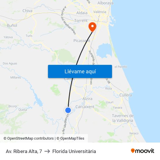 Av. Ribera Alta, 7 to Florida Universitària map