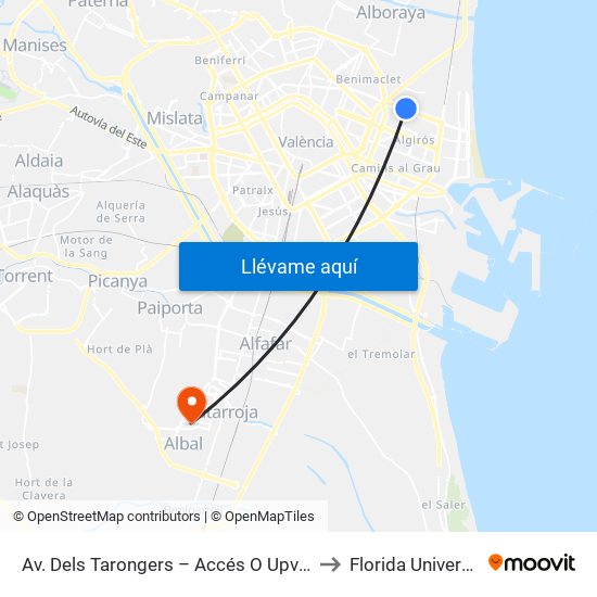 Av. Dels Tarongers – Accés O Upv [València] to Florida Universitària map