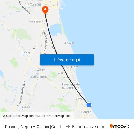 Passeig Neptú – Galícia [Gandia] to Florida Universitària map