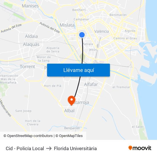 Cid - Policía Local to Florida Universitària map