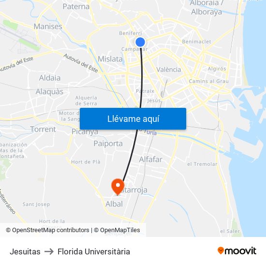 Jesuitas to Florida Universitària map
