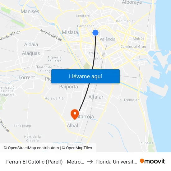 València. Ferran El Catòlic (Parell) - Metro Túria to Florida Universitària map