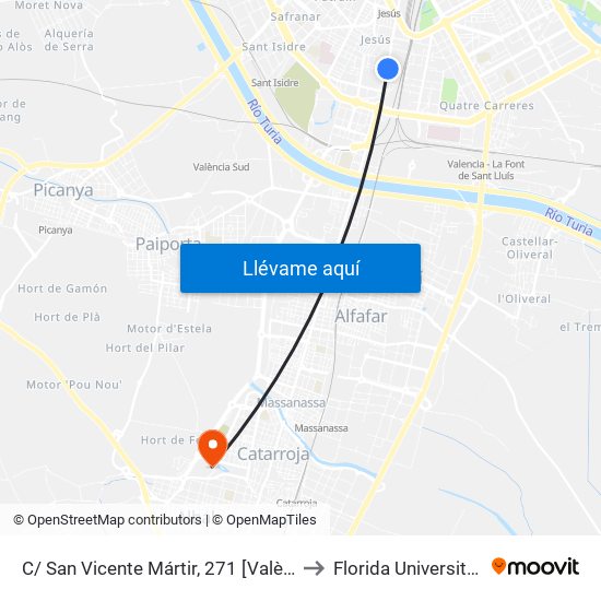C/ San Vicente Mártir, 271 [València] to Florida Universitària map