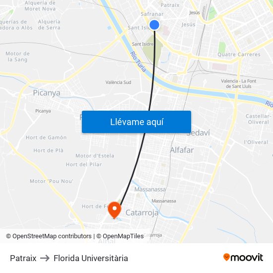 Safranar to Florida Universitària map