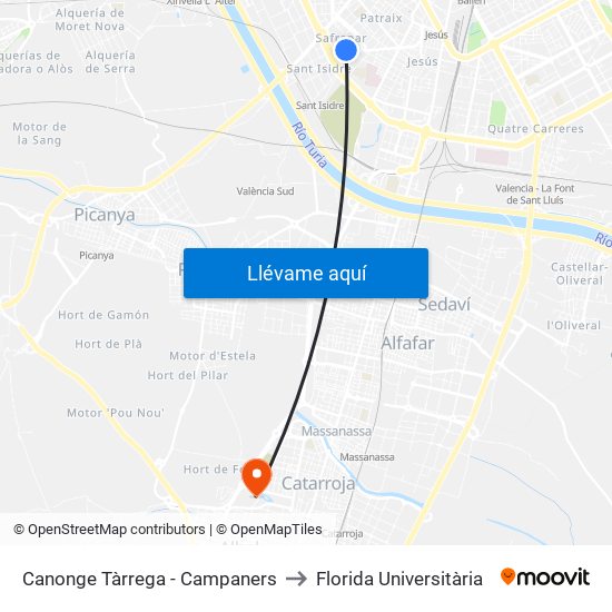 Canonge Tàrrega - Campaners to Florida Universitària map