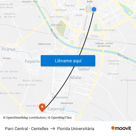 Parc Central to Florida Universitària map