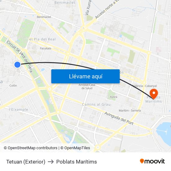 Tetuan (Exterior) to Poblats Marítims map
