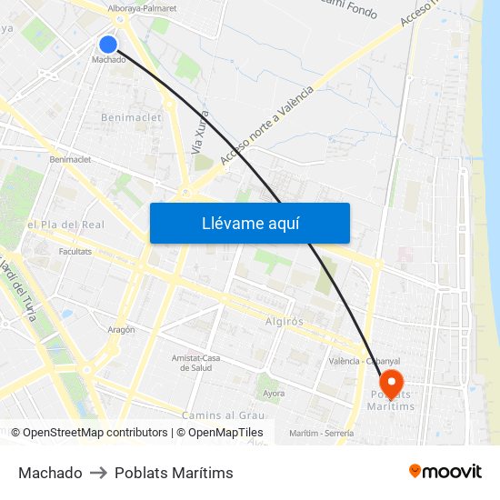 Machado to Poblats Marítims map