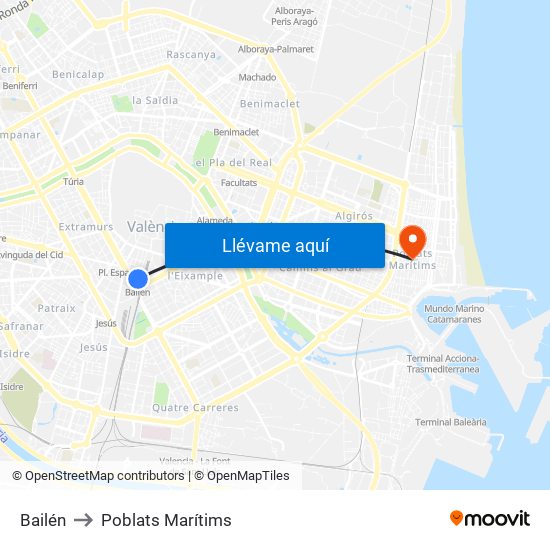 Bailén to Poblats Marítims map