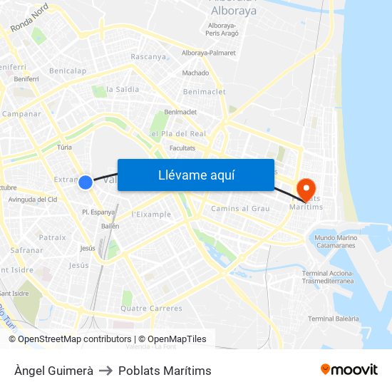 Àngel Guimerà to Poblats Marítims map