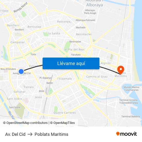 Av. Del Cid to Poblats Marítims map