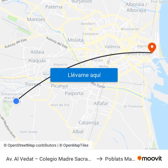 Av. Al Vedat – Colegio Madre Sacramento [Torrent] to Poblats Marítims map