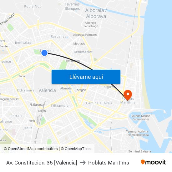 Av. Constitución, 35 [València] to Poblats Marítims map