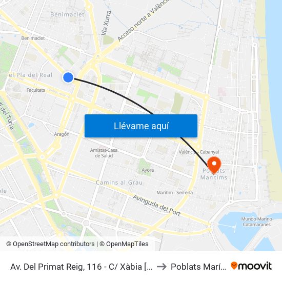 Av. Del Primat Reig, 116 - C/ Xàbia [València] to Poblats Marítims map